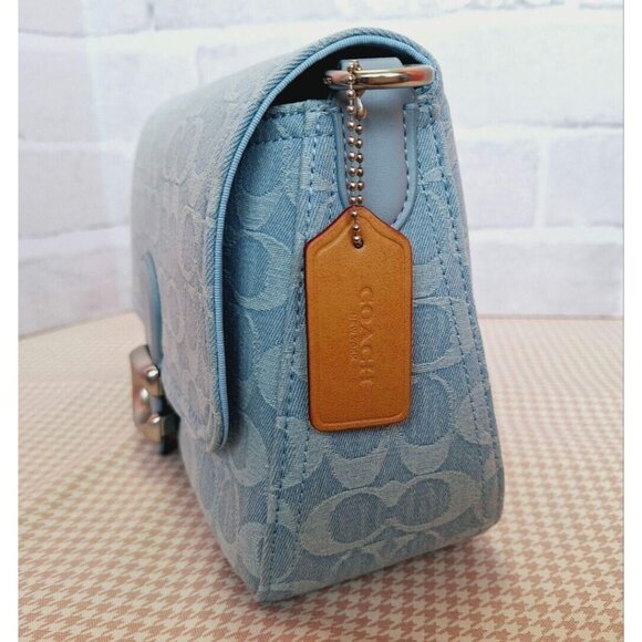 Coach CJ854 Soft Tabby Shoulder Bag Signature Denim Women's Handbag Blue Outlet - Picture 4 of 13